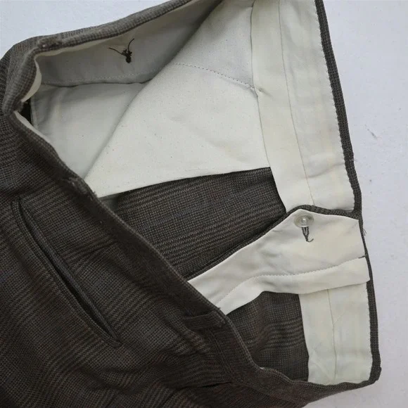 Vtg USA Made 42R 32x30 Brown Glenn Check Wool Mens Jacket Pants Suit